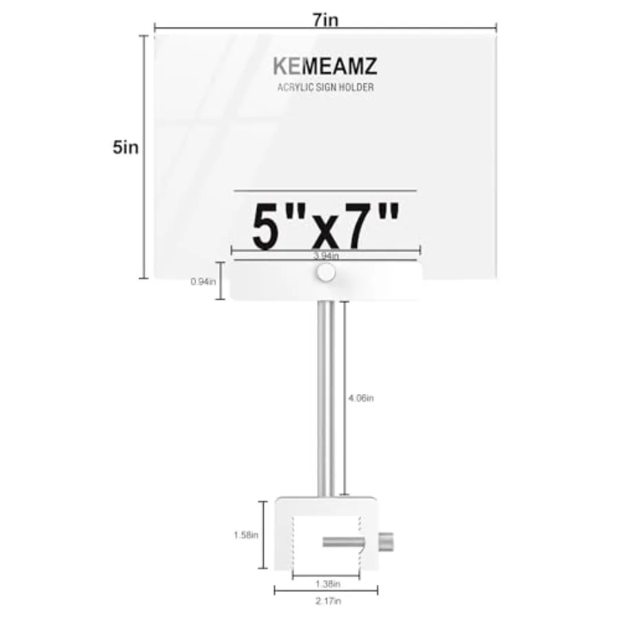 Aluminum Alloy Sign Holder Clamp with 5 x 7 Inch Acrylic Frame Sign HolderMerchandise Sign Display Clip for Clothing Stores Bus