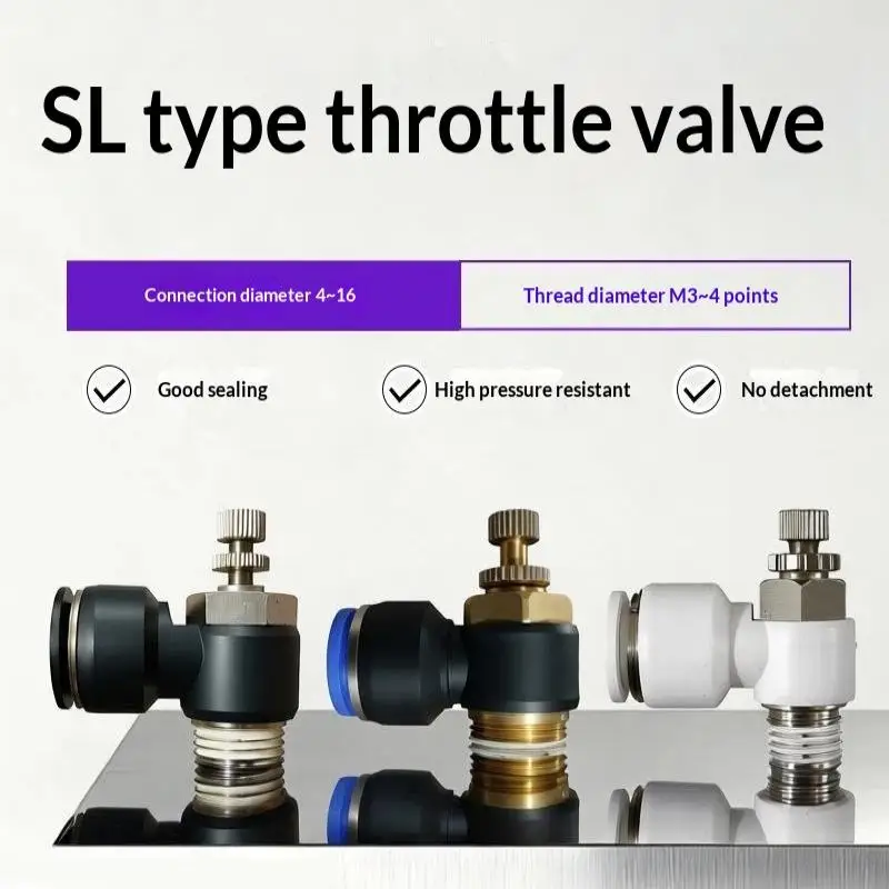 SL Series Pneumatic Flow Regulator Wear Resistant Throttle Quick Push Fitting SL4/6/8/10/12 Air Tube Speed Control Joint