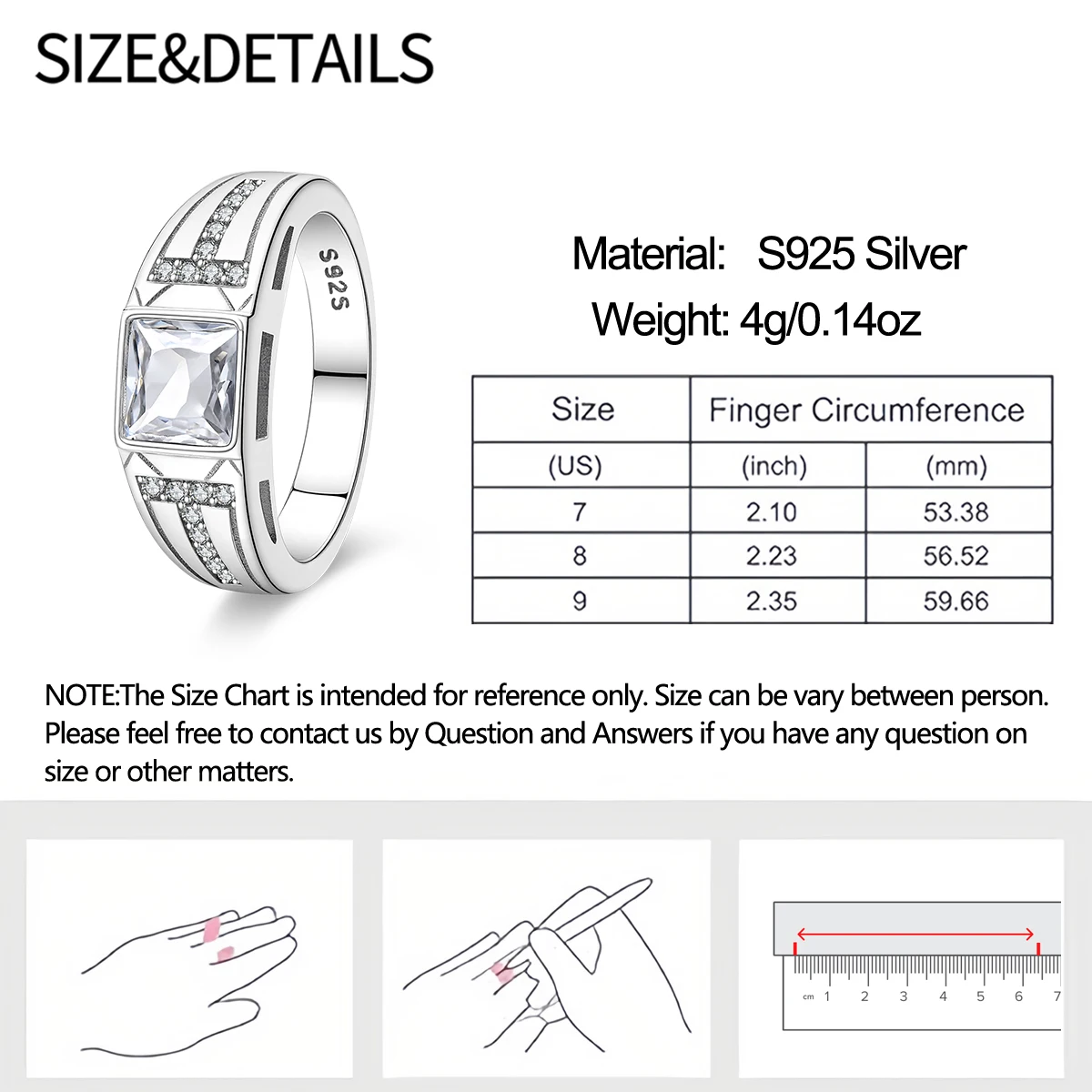Men's S925 Double T Square Diamond Ring