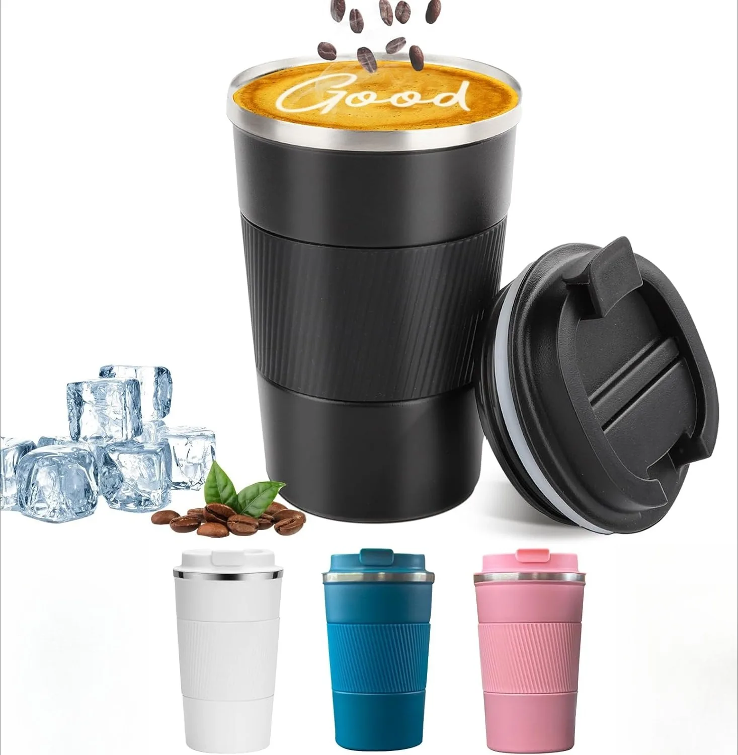 Isolierter Reise-Kaffeebecher, personalisierbarer tragbarer Camping-Edelstahl-Kaffeebecher mit Deckel, für heiße und kalte Getränke