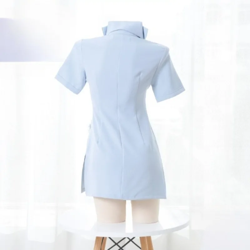 Anime Nurse Cosplay Costume Cute Blue Short Sleeve Dress Uniform with Hat Set for Women Nightdress Home Wear Roleplay Outfit view 5