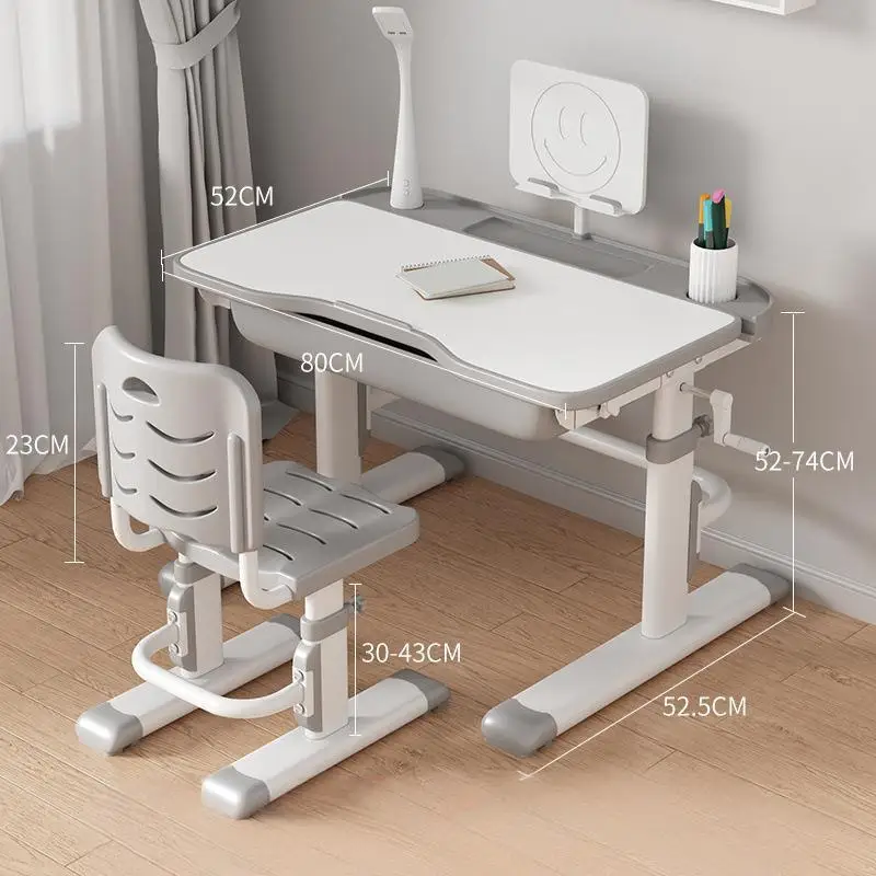 Adjustable Kids Study Desk and Chair Set Children's Writing Table Tiltable Drawing Desk for Home Learning 80x52cm