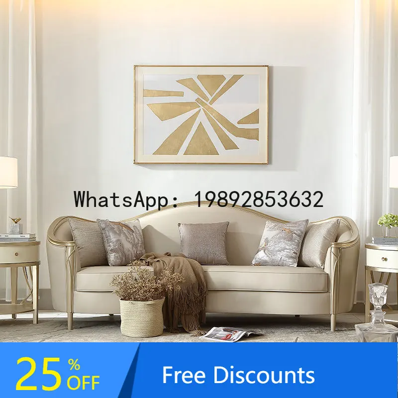 CZ American Style Leather Sofa Living Room Set Modern French European Style Irregular Curved Villa High-End Solid Wood Furniture