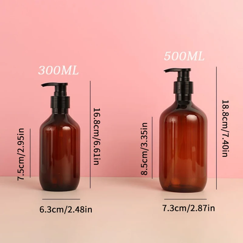 다크 브라운 투명 손 소독제 병, 리필 가능한 로션, 보틀링 샴푸 로션, 샤워 젤 병, 300 ml, 500ml