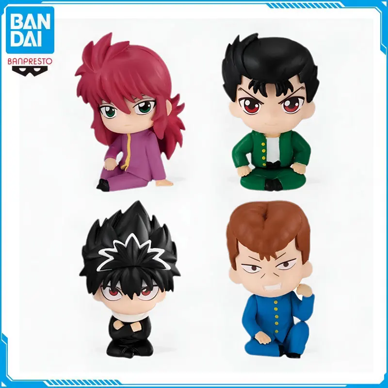 Bandai Original Gashapon Toy YuYu Hakusho Kurama Hiei Sitting Posture Action Figures Pendant Decoration Kids Capsule Toys Gifts