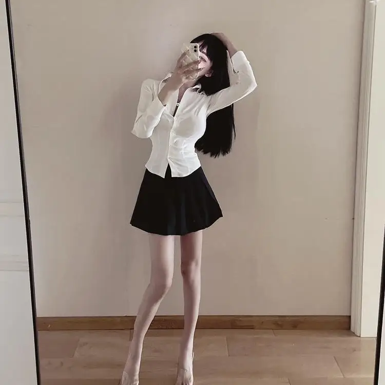 Weiße Frauen Shirts Schlanke Taille Koreanische Mode Blusen Y2k Kleidung Crop Tops Temperament Bluse 2025 Blusas Mujer De Moda 27h937