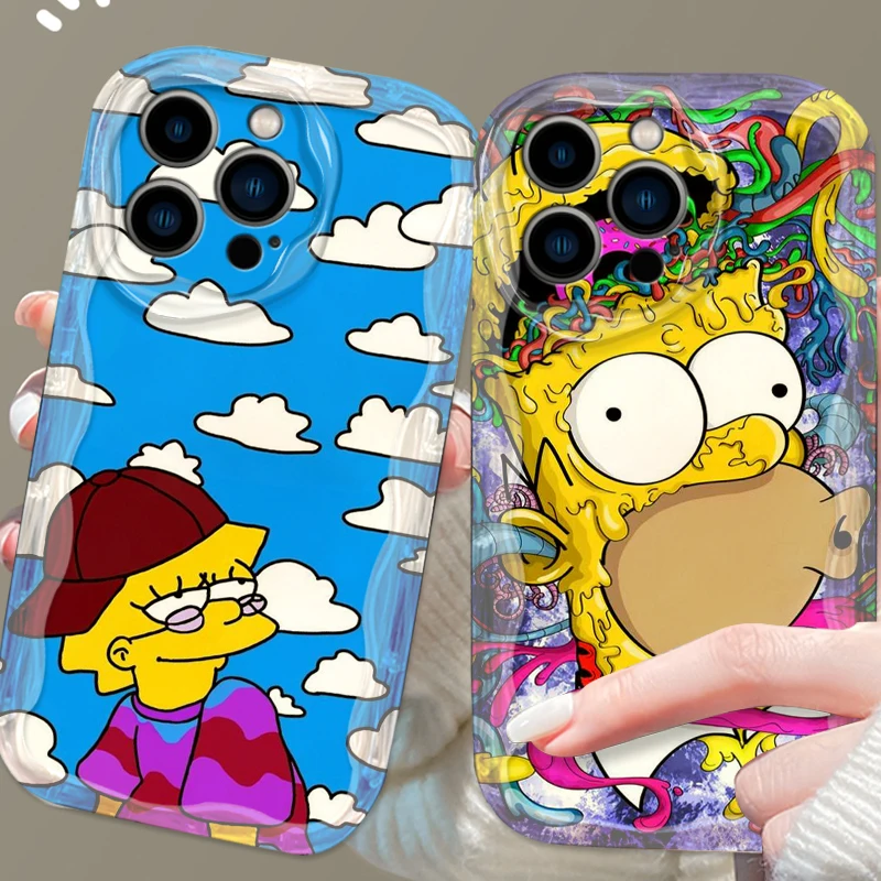 Simpson Humorous Cute Cartoon For Apple iPhone 15 14 13 12 11 XS XR X Pro Max Plus Wave Oil Soft Phone Case