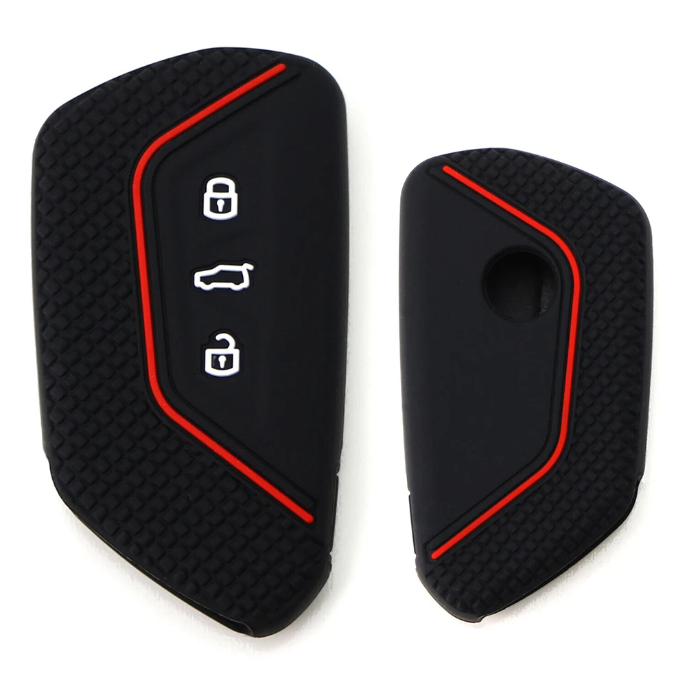 Car Black Soft Silicone Key Fob Cover For Golf 8 For ID.3 For ID.4 Silicone Key Cover Black Red Line Waterproof, Easy To Clean