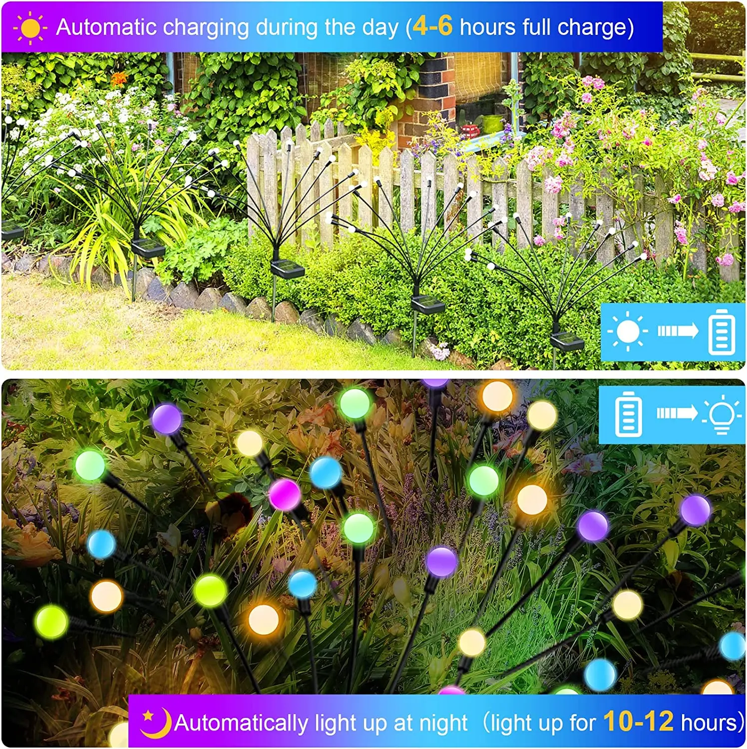 2Pack Solar Firefly Lights Colorful Solar Garden Lawn Lights Outdoor Waterproof Swaying Light for Yard Pathway Xmas Decoration