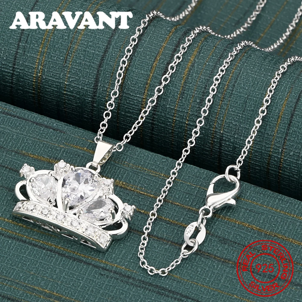 925 Sterling Silver Crown Pendant Necklace With Zircon, Unique Gift For Women, Versatile For Events