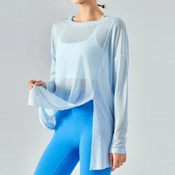 2024 Yoga Long Sleeves Shirts Women Quick Drying Thin Sports Tops Casual Loose Fitness T-shirts Women Workout Clothes Gym Wear