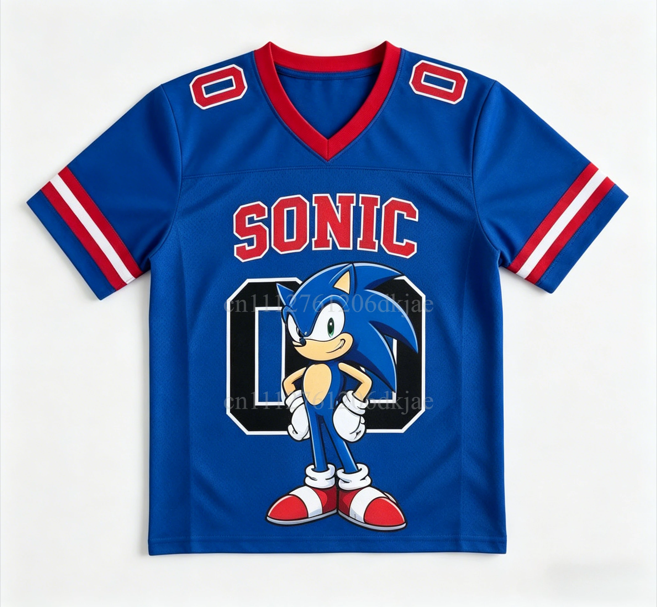 2026 Neuestes Kinder/Erwachsenen Personalisiertes Sonic Fußballtrikot Sommer V-Ausschnitt Sport T-Shirt Sonic Cosplay Kleidung Fußball T-Shirt – Detail 5