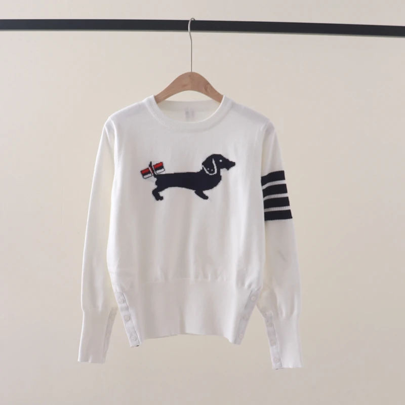 Autumn and Winter New Style Chest and Back Dog Jacquard Long Sleeve Round Neck Knit Shirt Versatile and Slim Wearing Sweater Tre