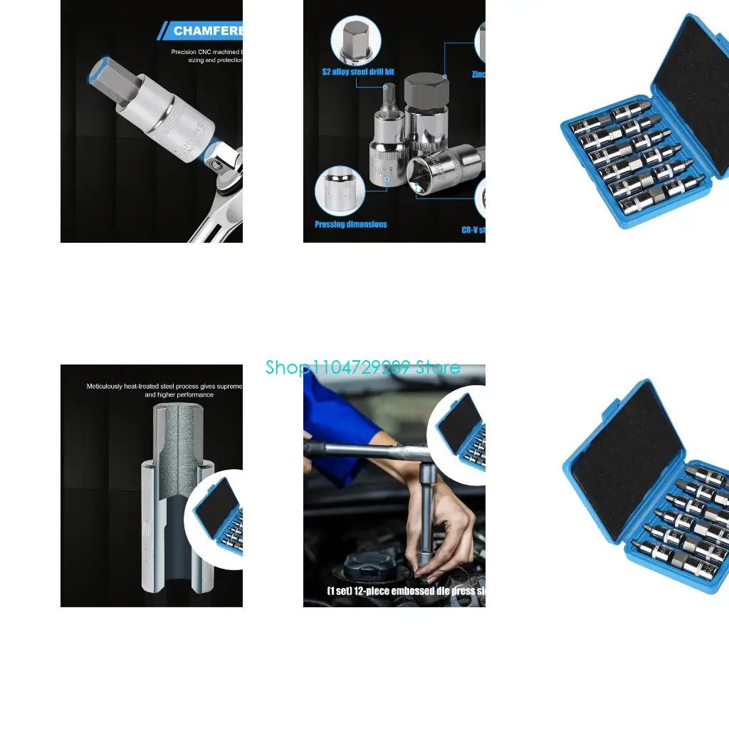 D8KE Vehicle Service Bit Tool 12 Piece 1/2 Drive Repair Set 5-22 mm with Blue Carry Case and Easy Selection for Home Repair and