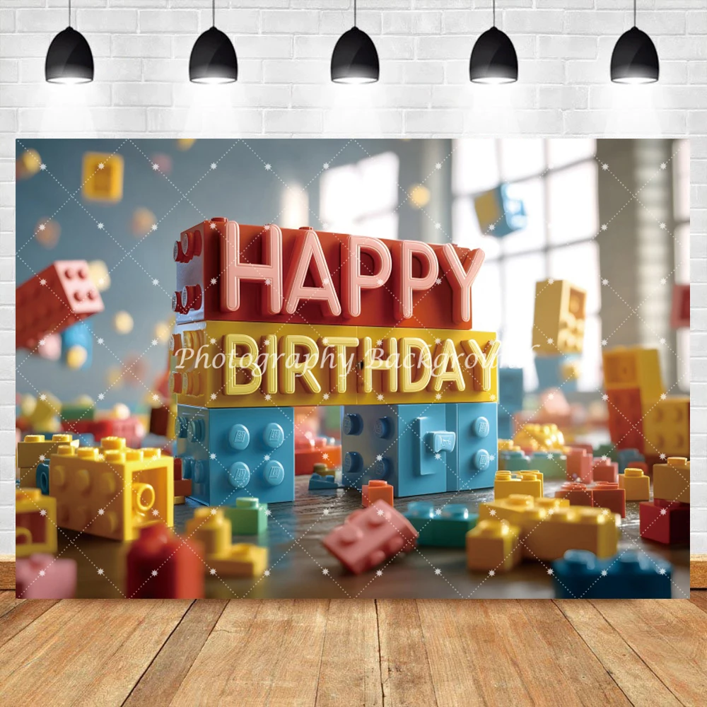 خلفية مكعبات البناء مع رسائل عيد ميلاد سعيد ثلاثية الأبعاد خلفية تصوير للأطفال لحفلات أعياد الميلاد وحفلات استقبال المولود الجديد