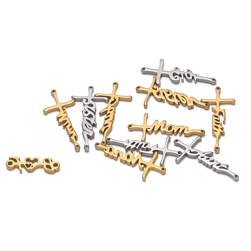 5 Stück Edelstahl Gold Kreuz-Anhänger Familienmitglieds-Buchstaben-Anhänger für Schmuck, Ohrringe, DIY-Halsketten, Armbänder und Zubehör – Detail 1