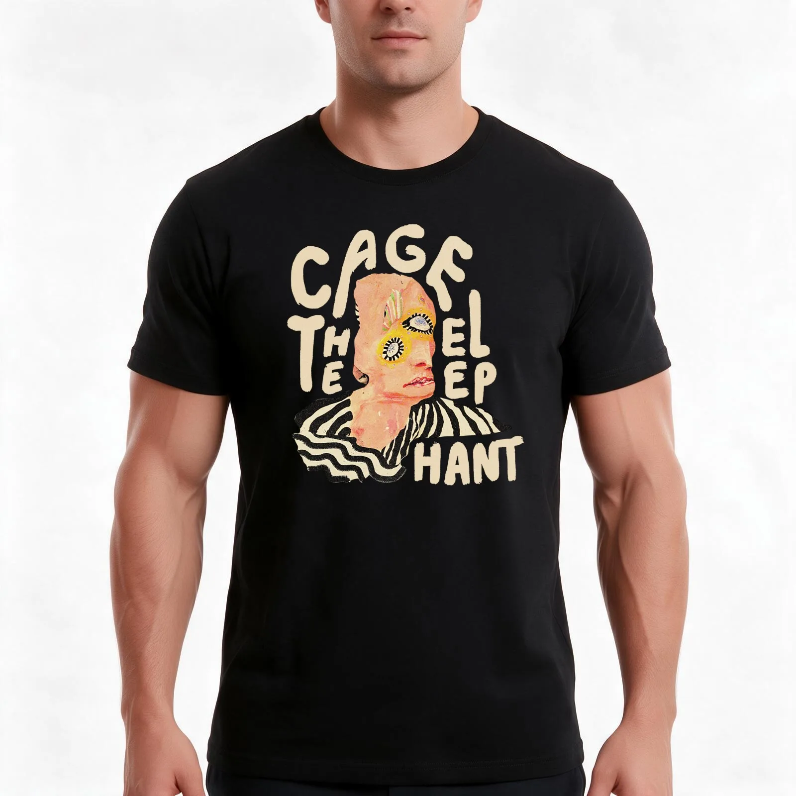 Elephant The Cage T-Shirt, Summer Casual Cotton Tee, Oversized Streetwear Tops, Vintage Graphic Print, Loose Fit Short Sleeve