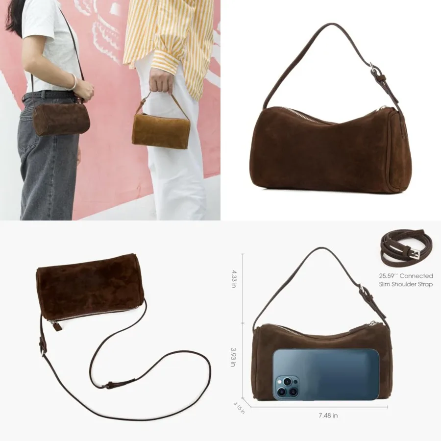 

DONNAIN Premium Suede Leather Crossbody Purses for Women, Small Shoulder Bag with Adjustable Strap and Crossbody Hobo Bag