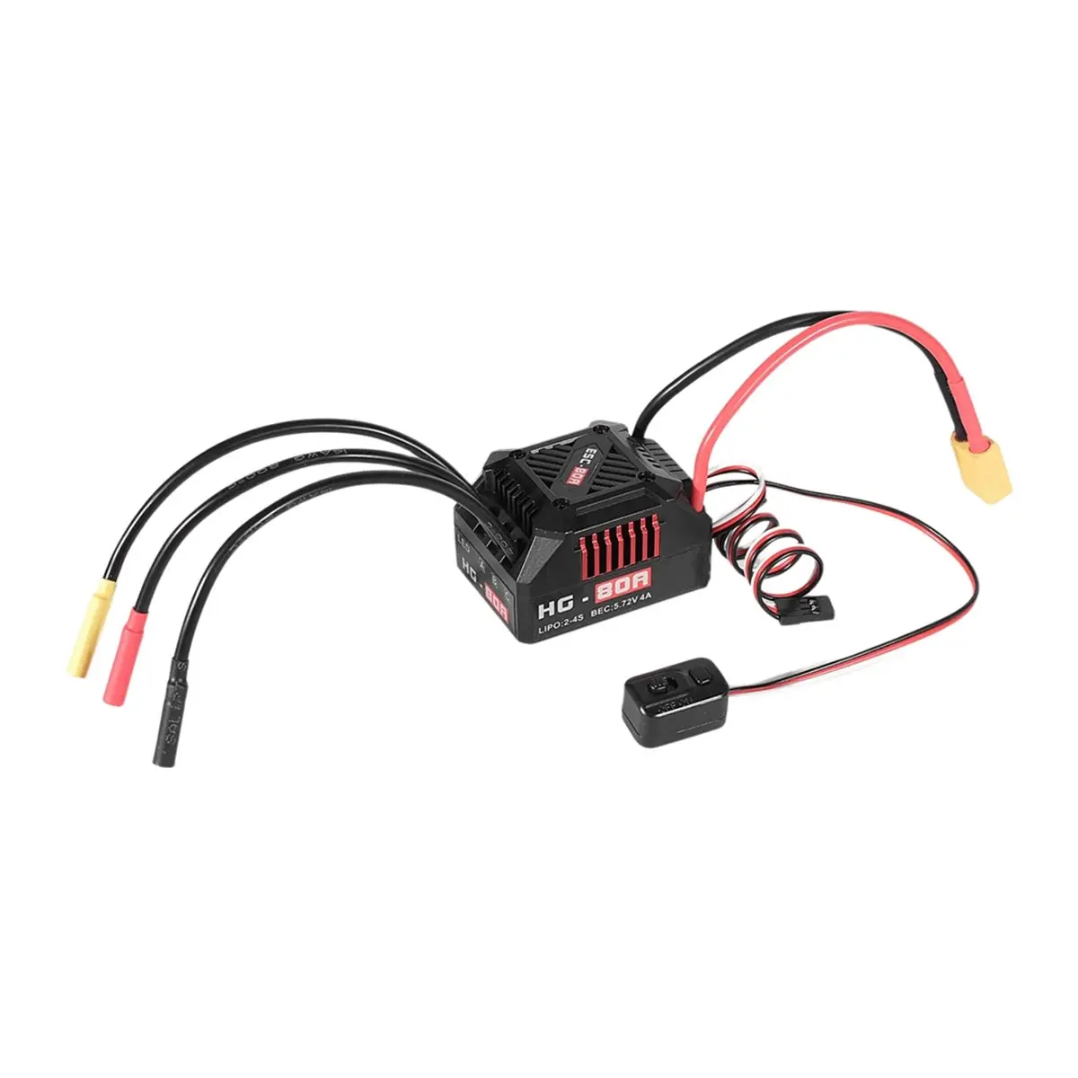 A72U -80A Waterproof Brushless ESC 80A Electronic Speed Controller for 1/10 RC Car Truck Vehicle, Plug Black+Red