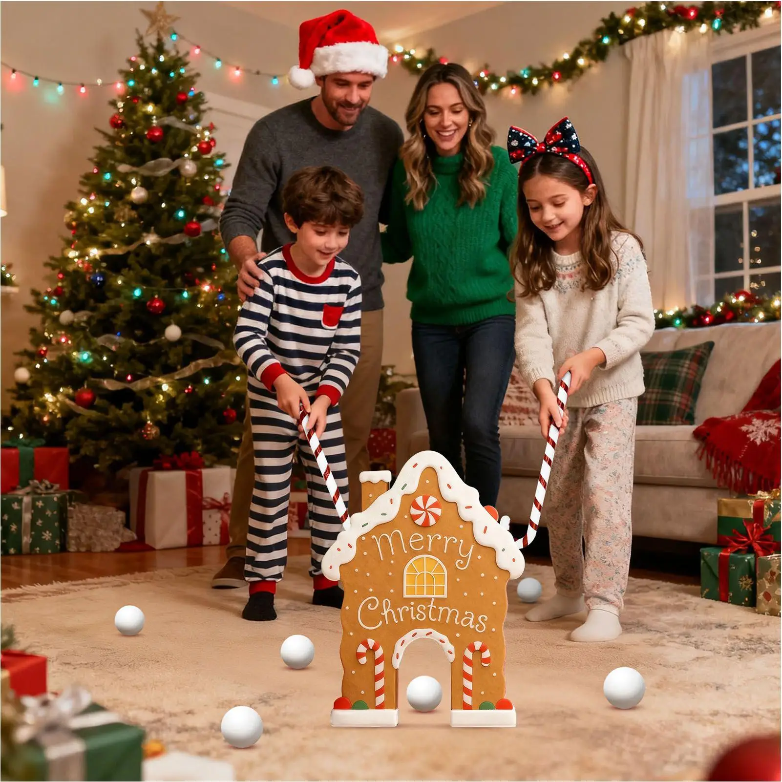 เกมกอล์ฟในร่ม ของเล่นคริสต์มาสแบบใช้ซ้ำได้ เกมกอล์ฟขนมปังขิงพร้อมลูกบอล ไม้เท้าขนมหวาน สำหรับวัยรุ่น ผู้ใหญ่ ครอบครัว ห้องนั่งเล่น กลางแจ้ง