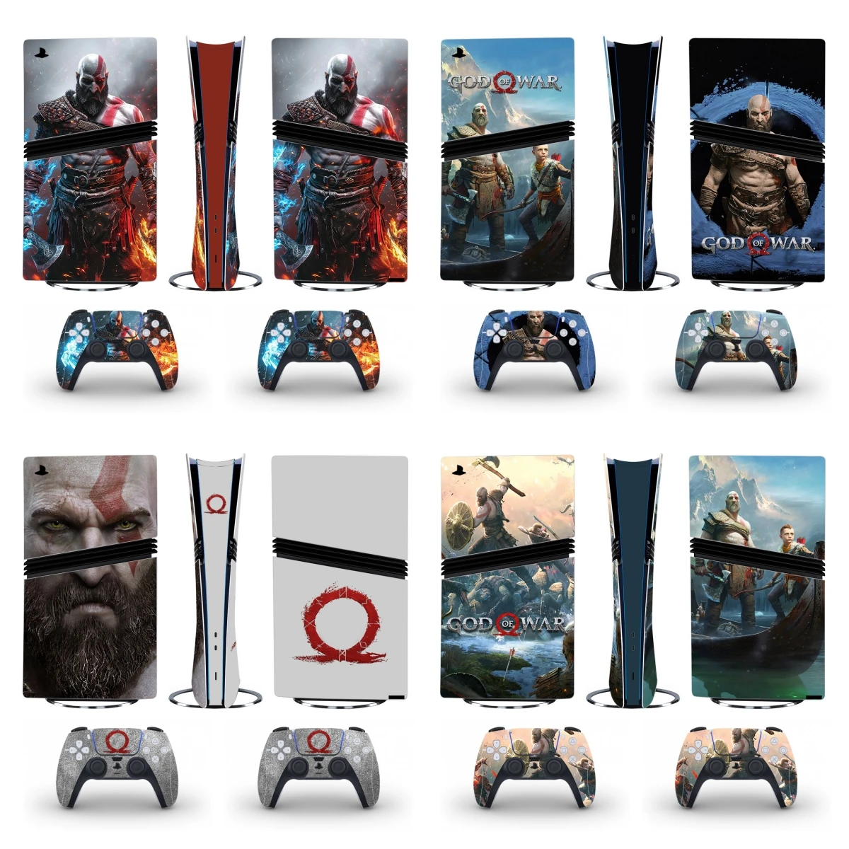 Vinilo Adhesivo Decorativo para Consola y 2 Controles de God of War para PS5 Pro, Nuevo Skin para PS5 Pro