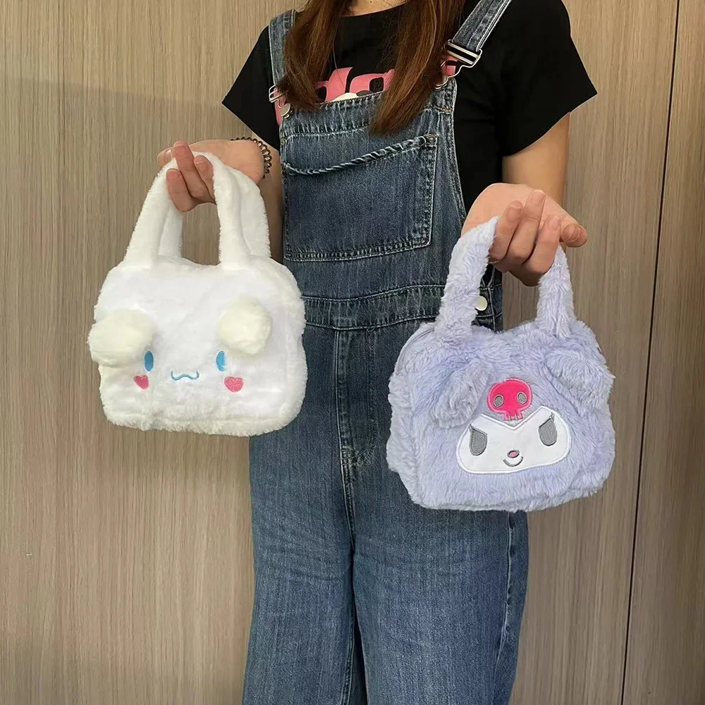 

MINISO Sanrio Bag Cute Kuromi Cinnamoroll My Melody Cartoon Anime Plush Handbag Cosmetic Bag Travel Storage Bag Women Girl Gifts