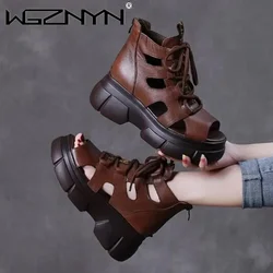 2025 Summer Outdoor Breathable Ladies Retro Sandals Platform High Top Luxury Design Fashion Laces Boots Open Toe Soft Sneakers