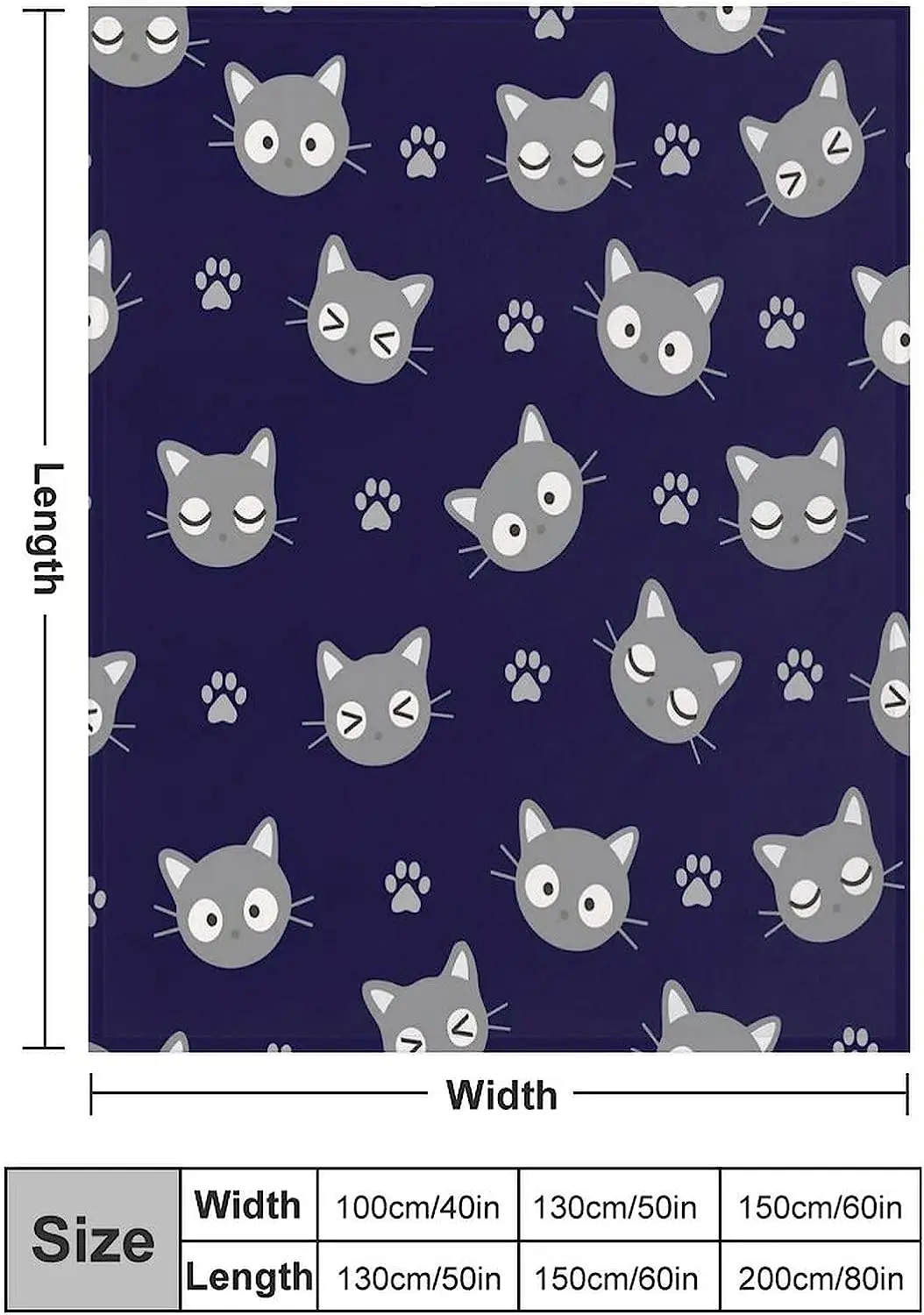 Kawaii Cats, Cartoon Animals Pattern Over Printing Blankets, Super Soft Blankets Anti-Pilling Flannel Throw Blanket for