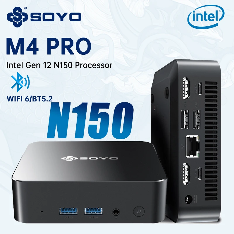 

SOYO Efficient M4 Pro Mini PC with Intel N150 CPU DDR 16GB RAM + 512GB Storage Win11Pro WiFi 6&BT5.2 Portable Mini Computer