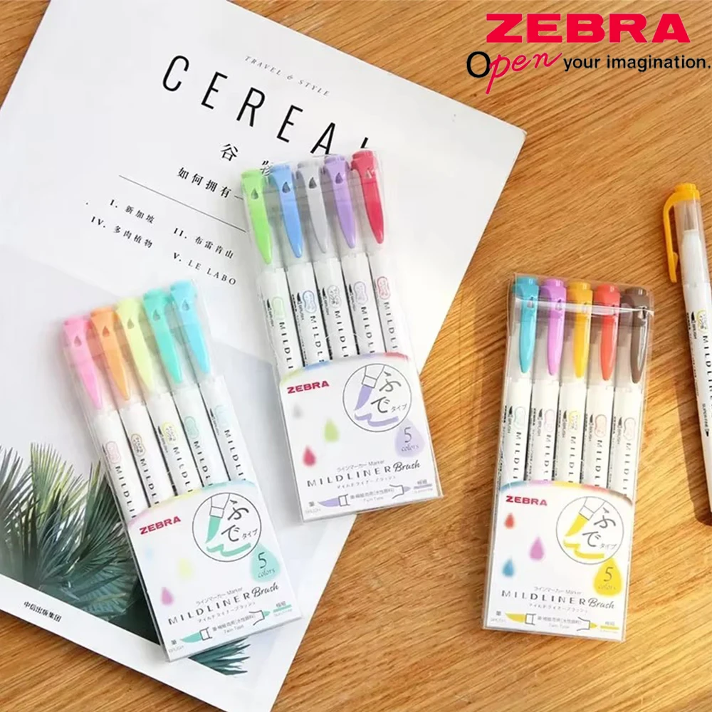 1set Japan ZEBRA WFT8 Highlighter Pen Set Soft Brush Double Headed Marker Pen Light Student School Acsesories back to school