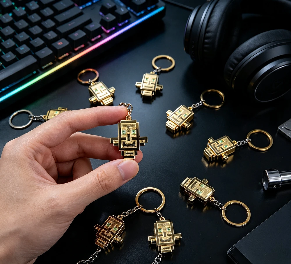 Zinc Alloy Pixel Pattern Metal Keychain Game Peripheral Bag Pendant Keychain Collection Enthusiast Gift Souvenir