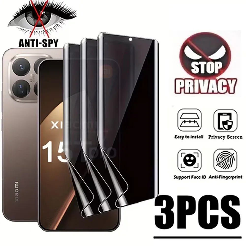 3Pcs Privacy Hydrogel Film For Xiaomi 15 14 Ultra 13 12 13T 14T Redmi 13C Note 12 Pro+ Poco F5 X5 X6 X7 Pro Screen Protector