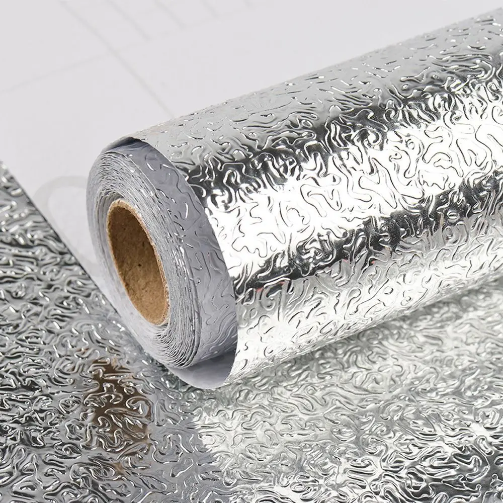 1 Roll Aluminum Foil Oil-proof Wallpaper High Temperature Anti Fouling Kitchen Sticker Self Adhesive 40x100cm 40x300cm