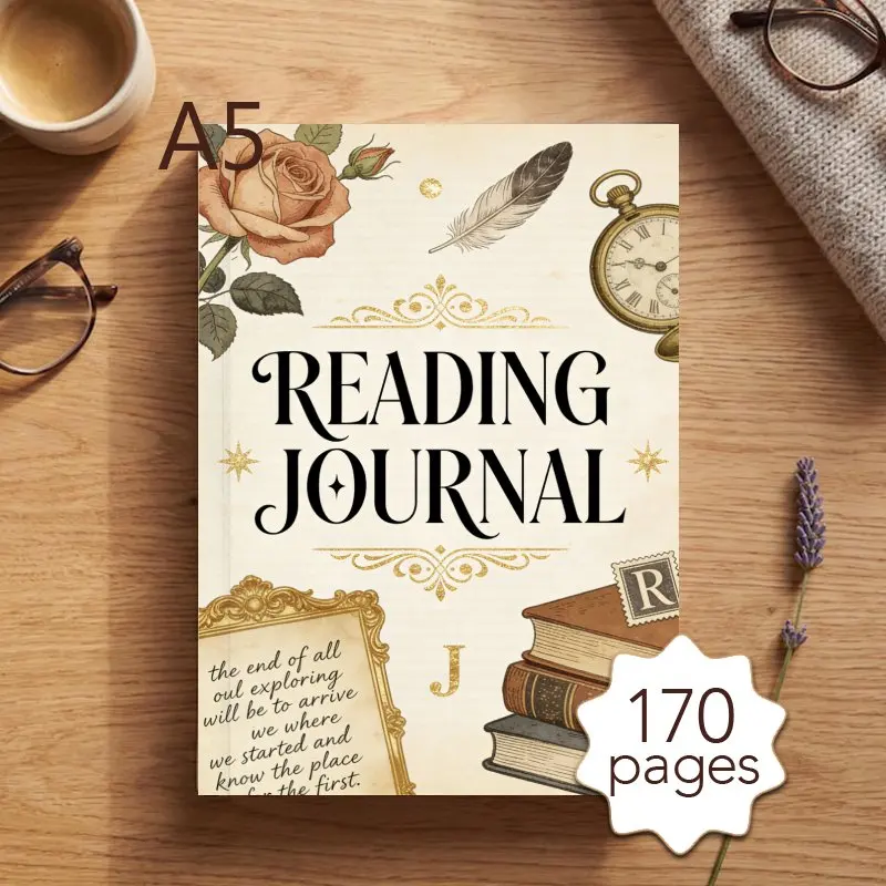 

Журнал для чтения формата А5, ежедневный планировщик книг (170 страниц), 52 шаблона для обзоров книг, журнал для цитат - идеальный подарок для любителей книг