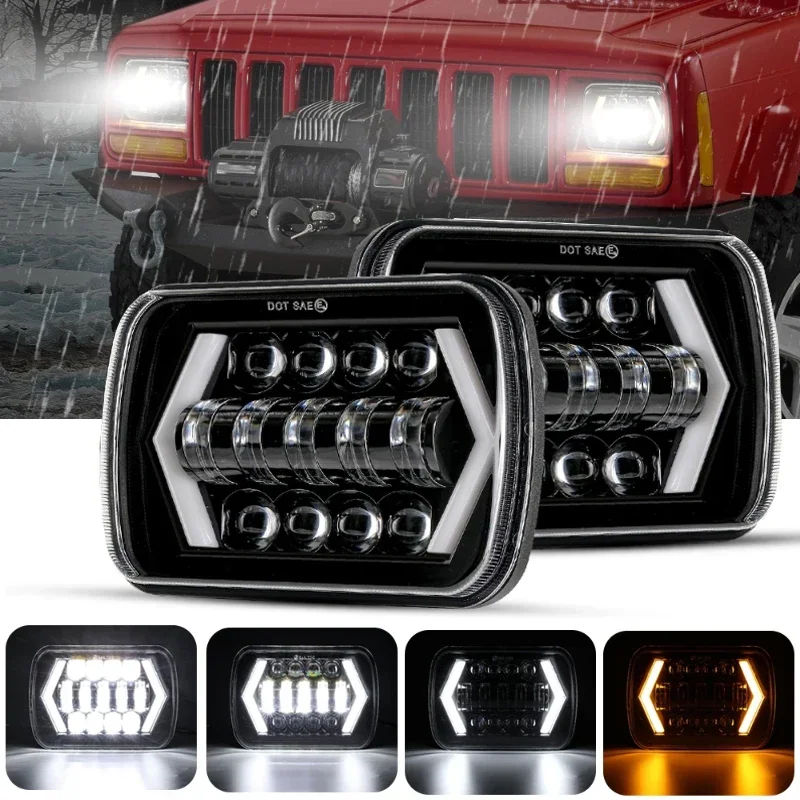 1/2pcs Rectangle LED Headlights 7x6inch Hi/Low Sealed Beam Driving Running Light