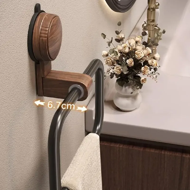 Walnut Suction Cup Towel Ring, No-Drill Wall Mount Round Towel Holder for Bathroom, Rustproof Wood Towel Bar view 5