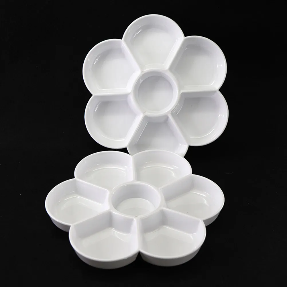 2Pcs Plastic Painting Palettes Plum Blossom Shape Portable Painting Color Mixing Tray Suitable for Watercolor Oil Pigment