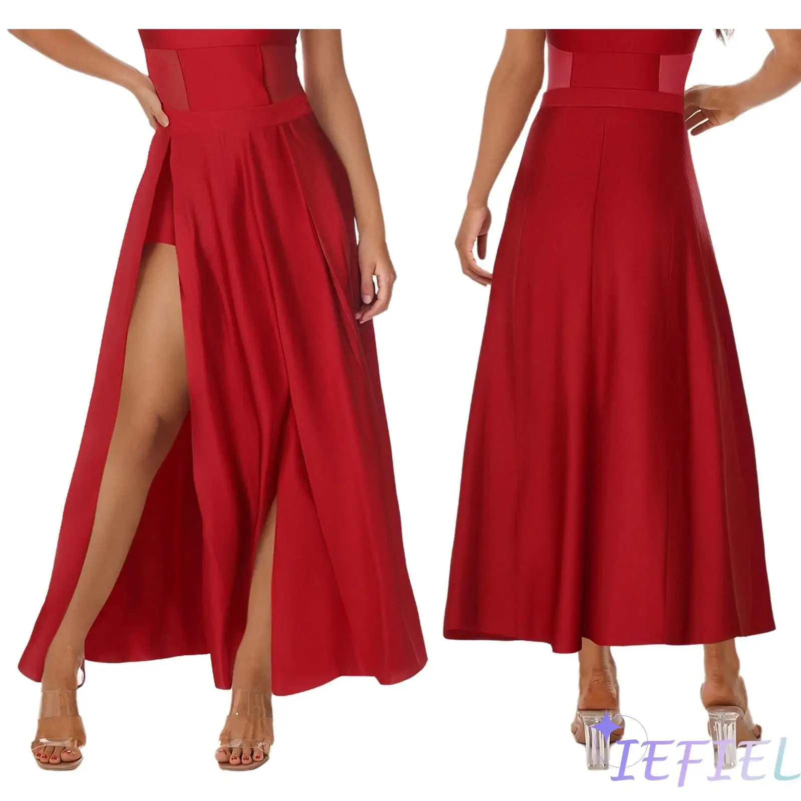 

Women Lyrical Dance Skirt Elastic Waist Slit Asymmetri Hem Maxi Skirt Flowy Dance Costume for Worship Praise Ballet Modern Dance