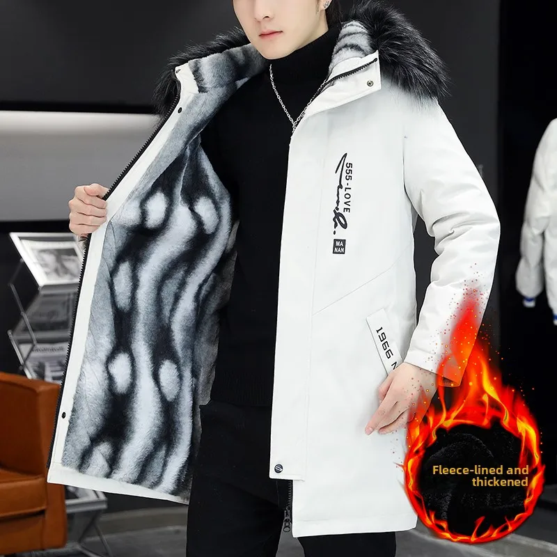 

Зимняя утепленная мужская парка с капюшоном, хлопковая куртка, модная повседневная свободная модель на молнии, полиэстер