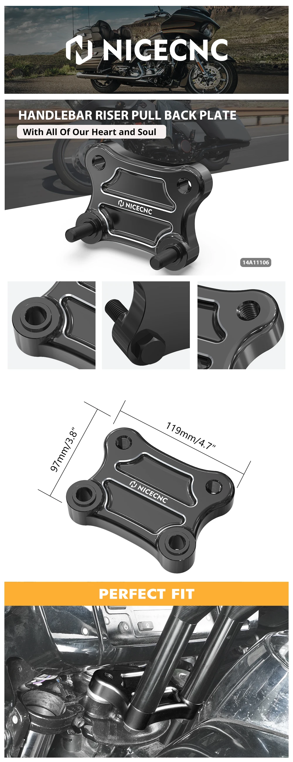 Für Harley Street Glide FLHX/Special FLHXS 2014–2023 Lenkererhöhung, Rückzugsplatte, Electra Glide Standard FLHT Ultra Limited – Detail 6