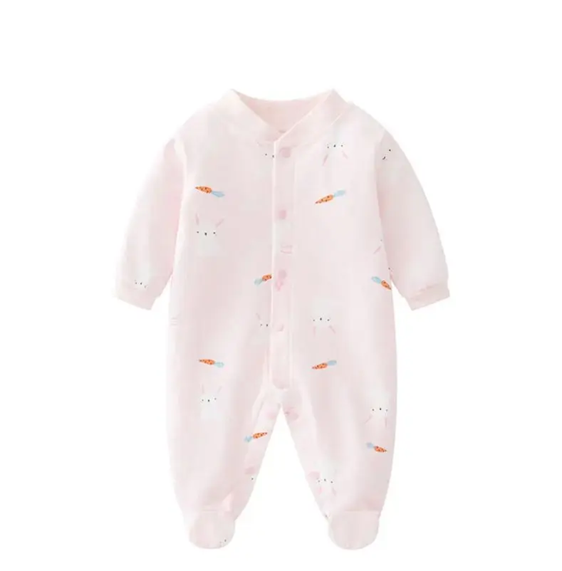 Langarm-Overall für Babys, reine Baumwolle, Pyjama für Neugeborene, Babykleidung für Mädchen, Fußbedeckungsanzug, Frühling und Sommer – Detail 3