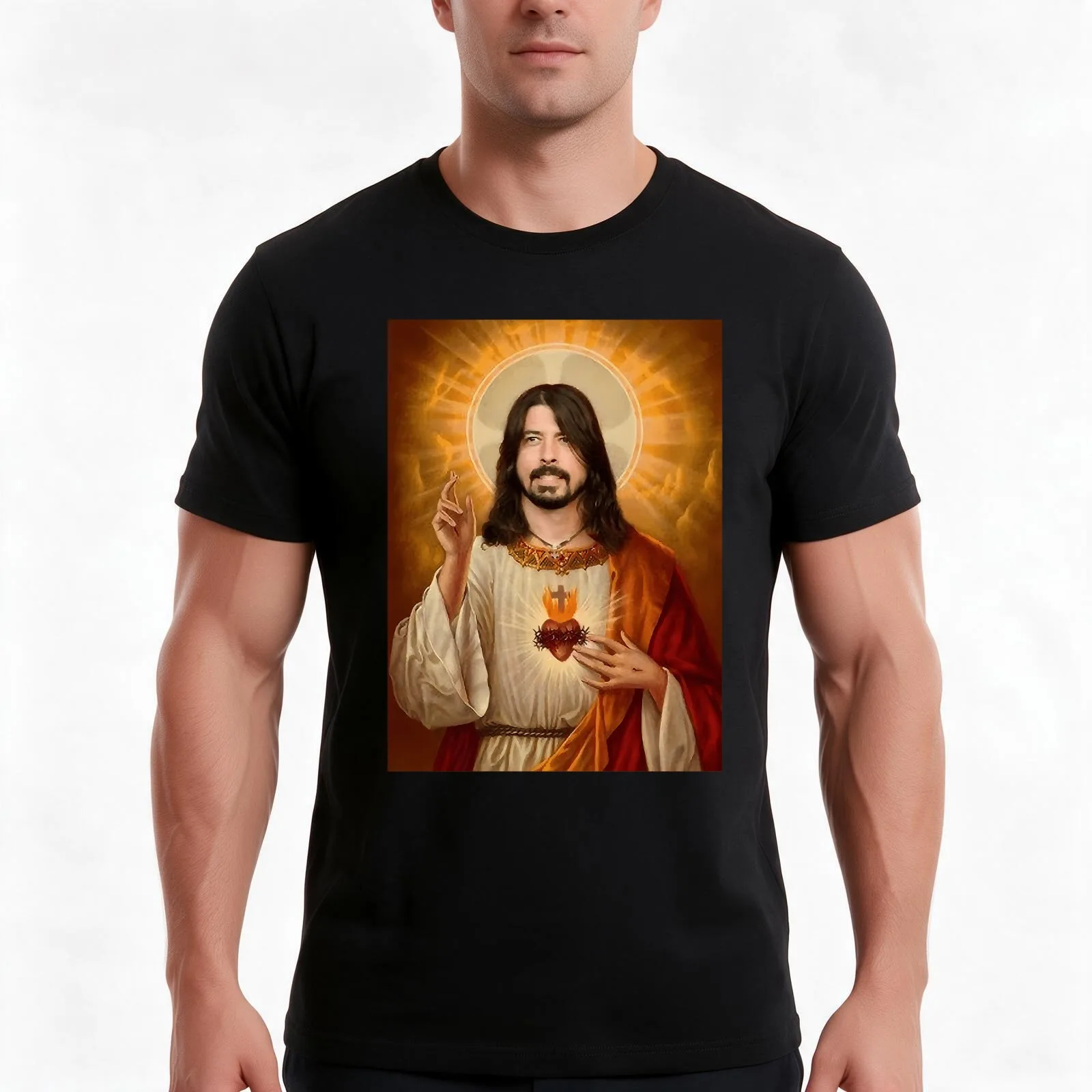 Dave Grohl Jesus T-Shirt Summer Casual Cotton Tee Oversized Streetwear Tops Vintage Graphic Print Loose Fit Short Sleeve