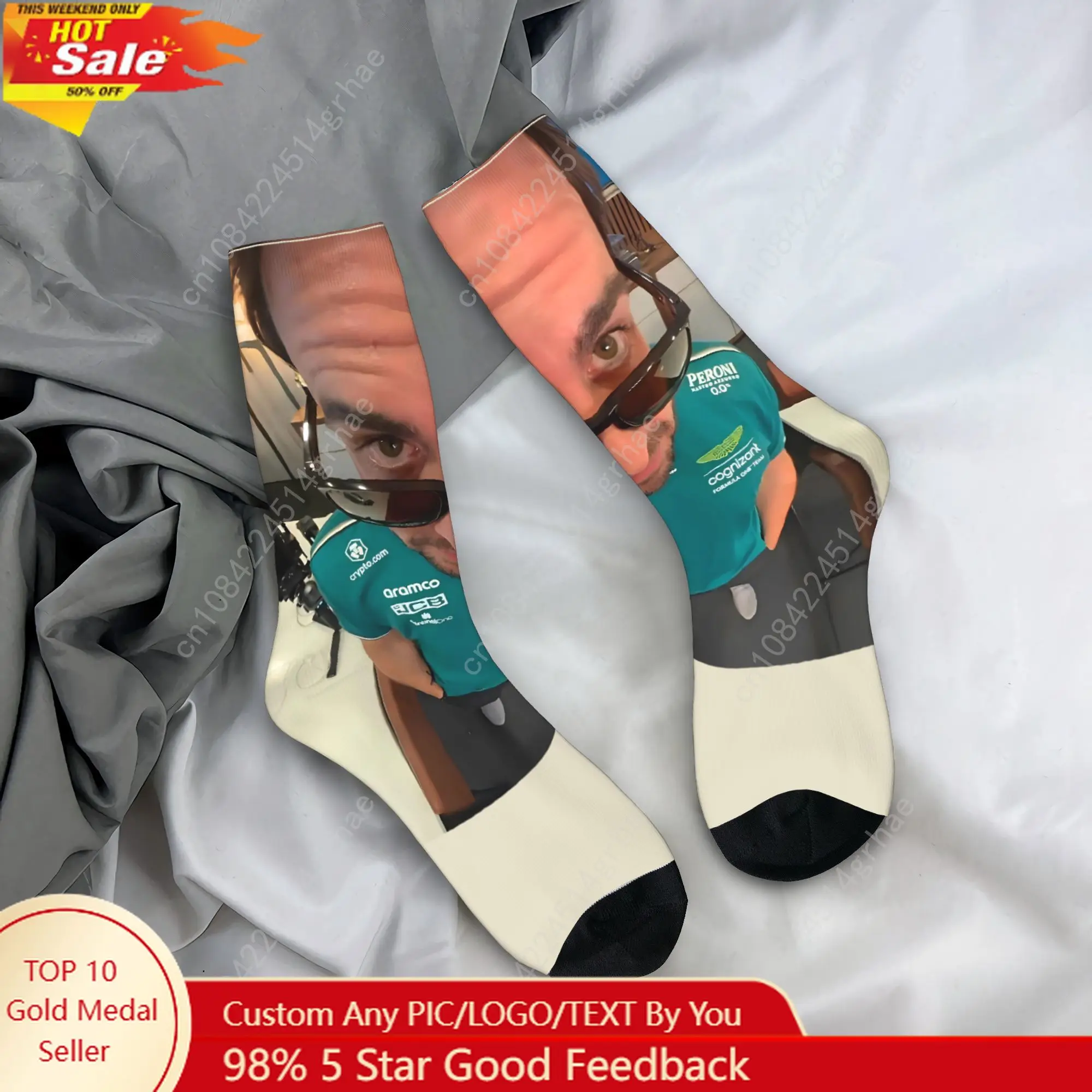 Fernandos Alonsos chaussettes de course Harajuku bas automne anti-dérapant unisexe hommes chaussettes conception douce chaussettes de sport de plein air