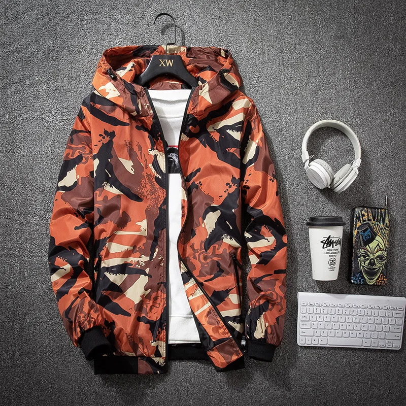 Prowow  New Men Casual Spring Hooded Camouflage Jacket Mens Streetwear Hip Hop Sportwear Slim Camo Jacket Clothes