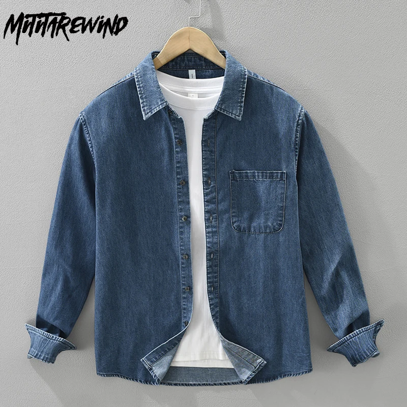 

Японская ретро темно-синяя джинсовая рубашка Мужская весна-осень Новая мужская джинсовая рубашка с длинным рукавом 90% хлопок Повседневные рубашки Рубашка с квадратным воротником