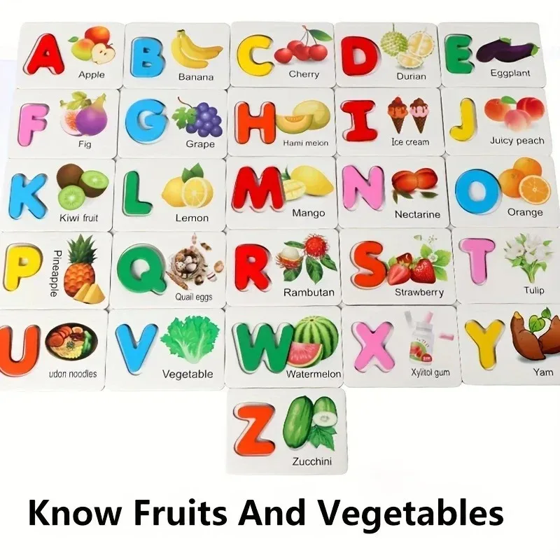 

Colored Wooden Alphabet Flashcards for Kids - English ABC Puzzle Montessori Educational Learning Toys