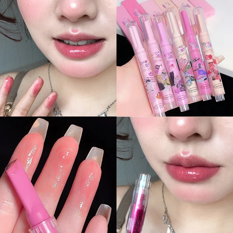 Flower Jelly Water Lip Gloss, batom em forma de amor, luz clara, matiz hidratante labial, copo antiaderente, 1pc