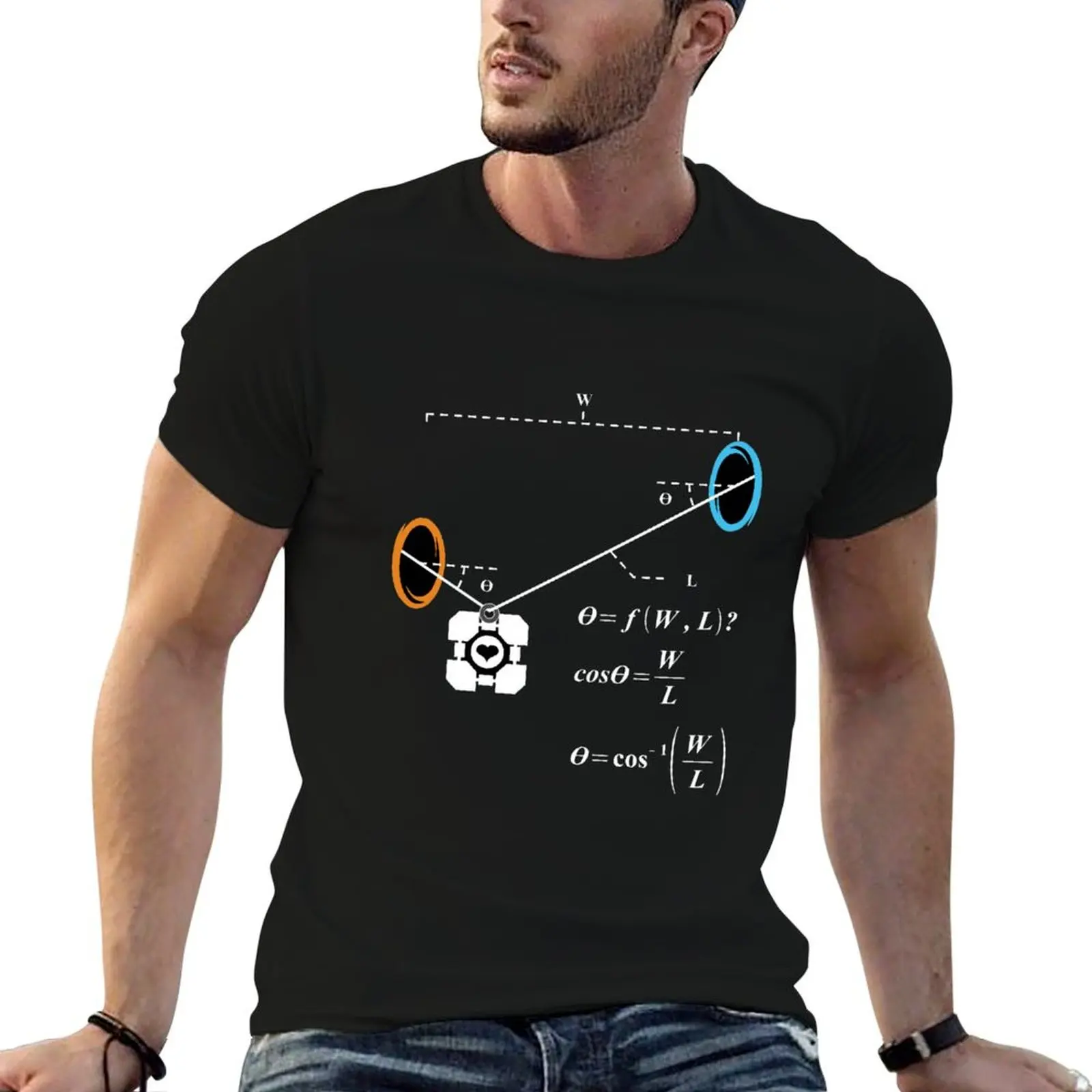 Newton's 1st Law of Motion with POrtals (White) T-Shirt Simple Graphic Design T-Shirt
