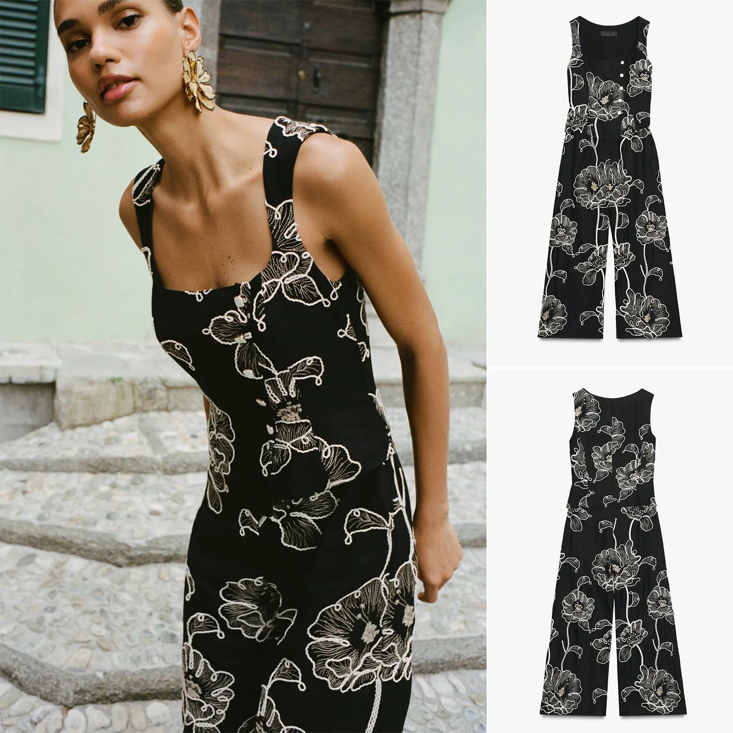 

Новые летние женские повседневные брюки с квадратным вырезом, вышивкой и вставками, с высокой талией, прямые, длинные