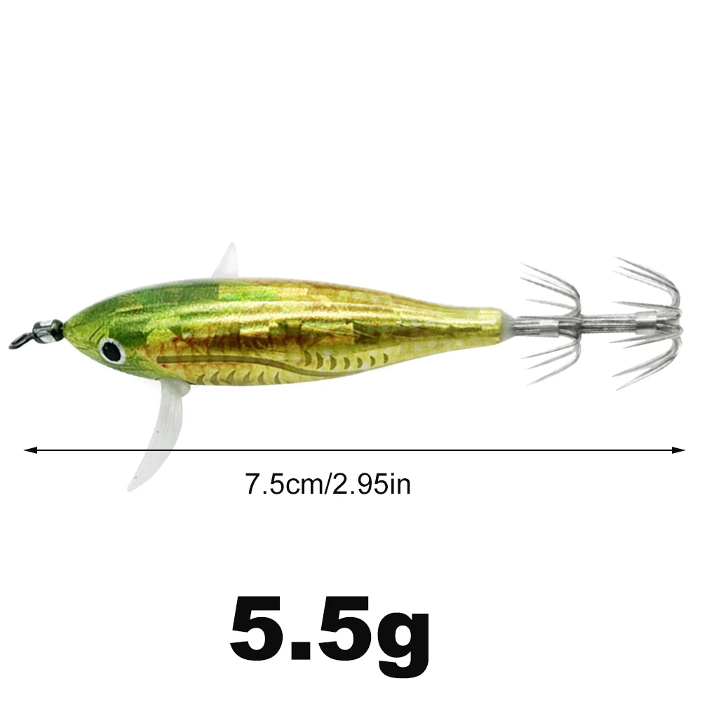 1 Uds 5,5g pulpo sepia luminosa Horizontal calamar Jig madera camarón calamar gancho Señuelos de Pesca pulpo camarón cebos de agua salada